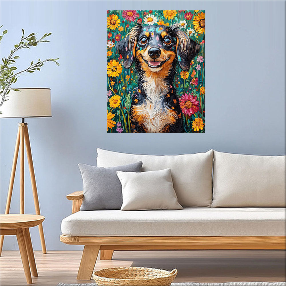 Blooming Spring with Dachshund - Paint by Numbers