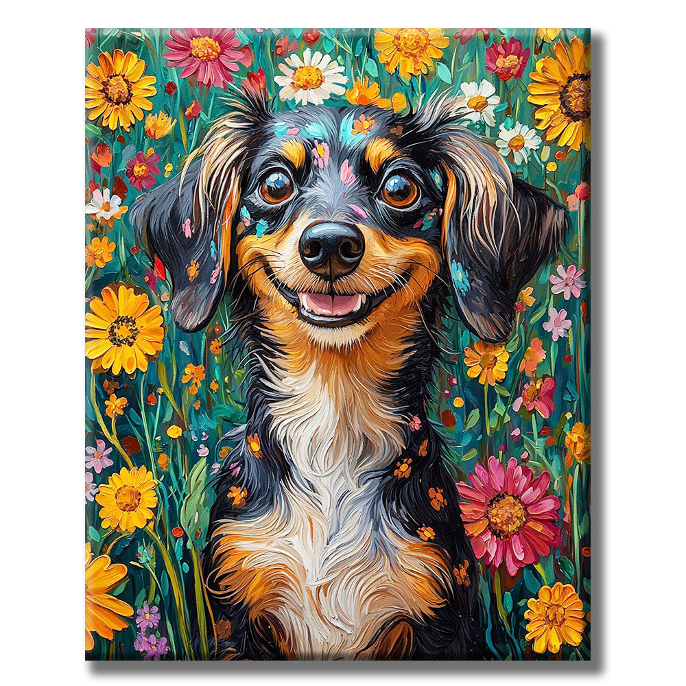 Blooming Spring with Dachshund - Paint by Numbers
