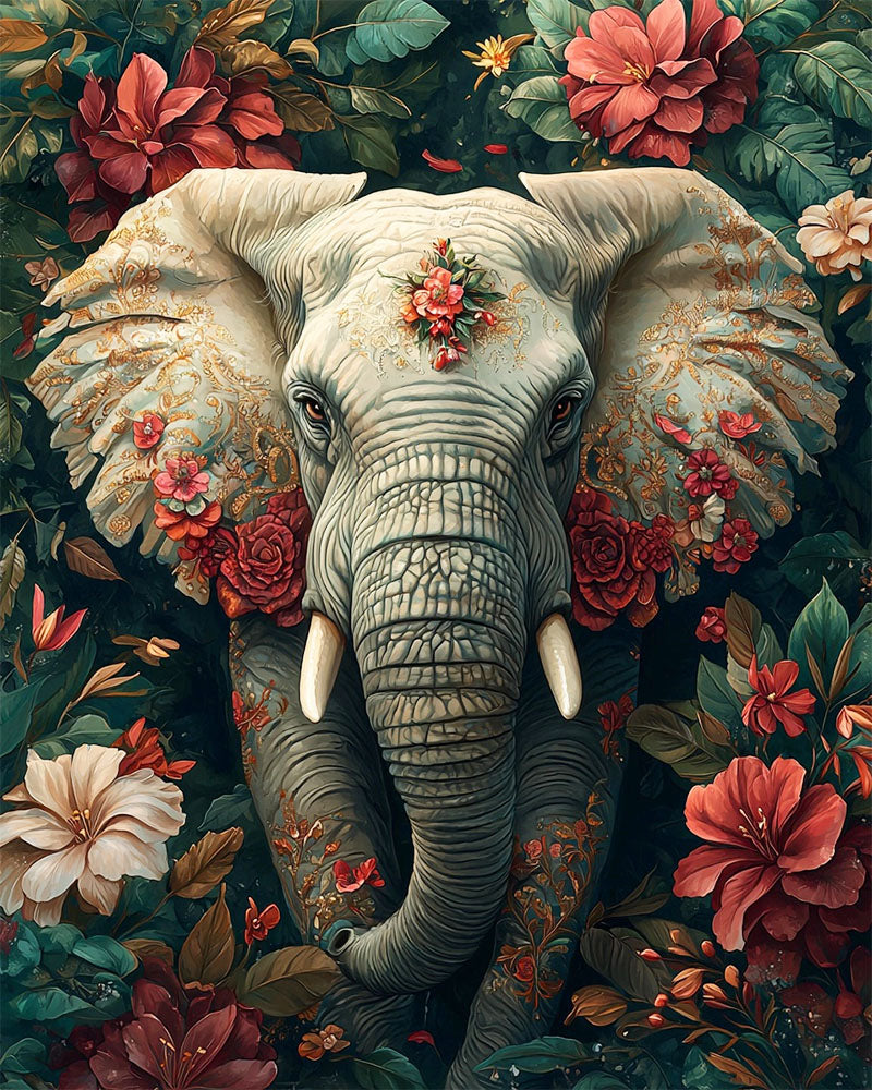 Flowers - Elephant - Paint by Numbers