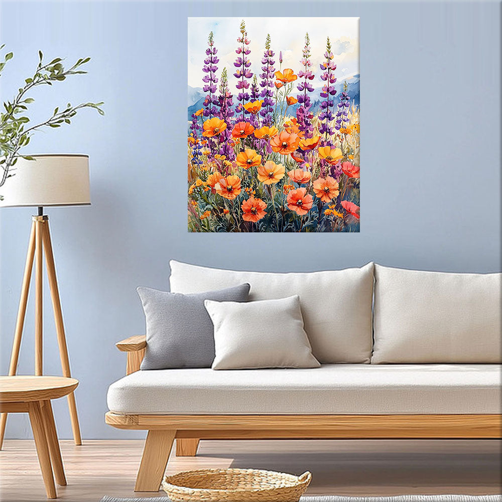 Sea of Flowers in Purple - Orange - Paint by Numbers