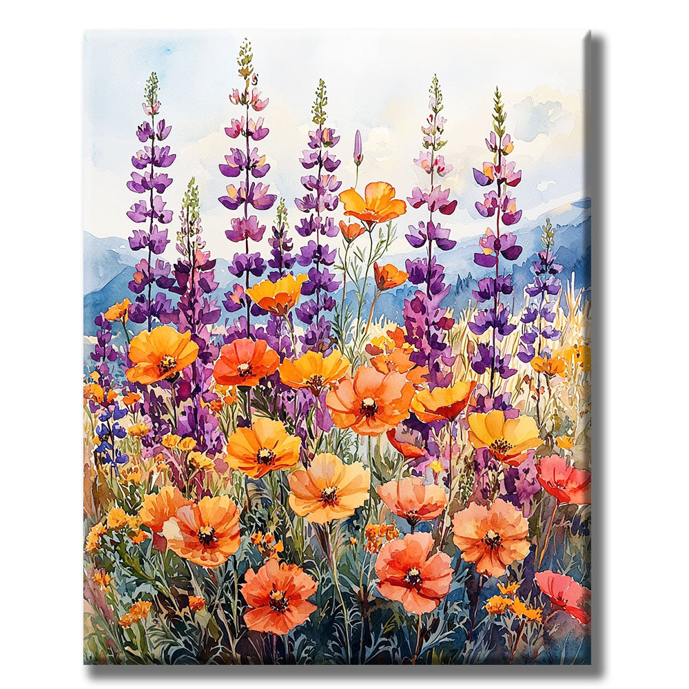 Sea of Flowers in Purple - Orange - Paint by Numbers