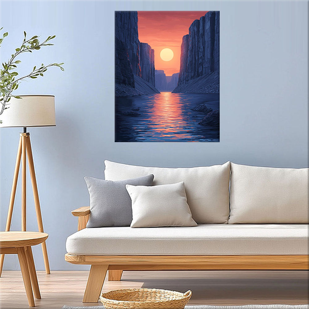 Fiery Red Sun Cliff - Paint by Numbers