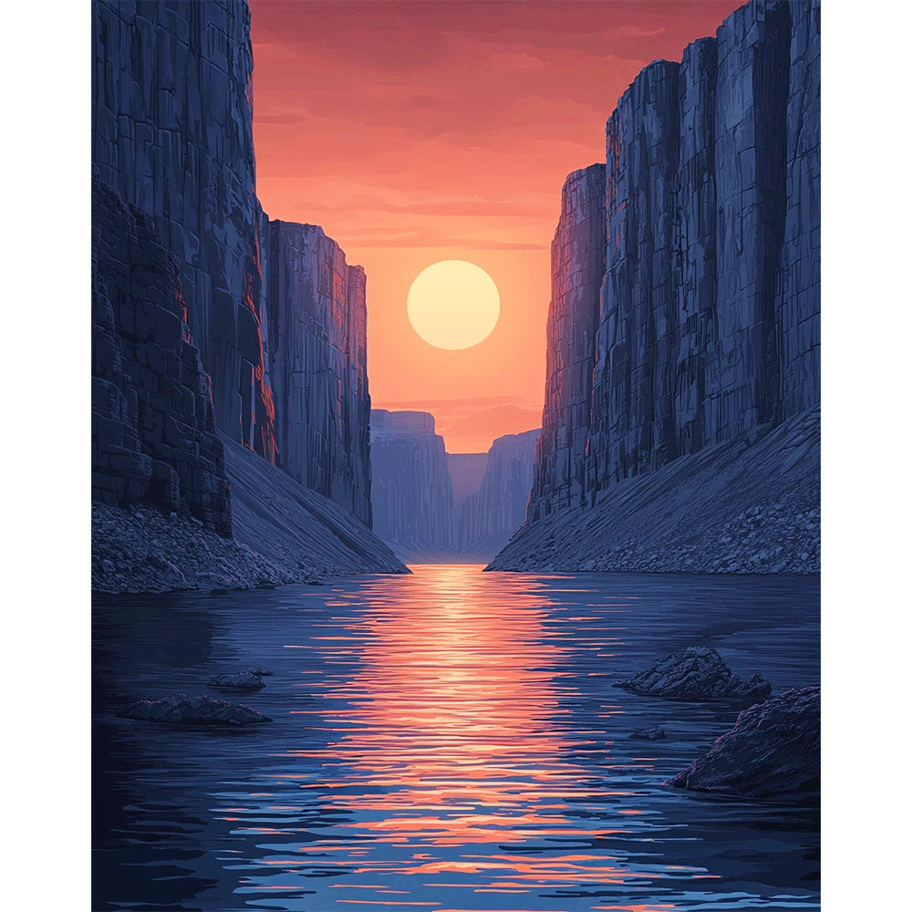 Fiery Red Sun Cliff - Paint by Numbers