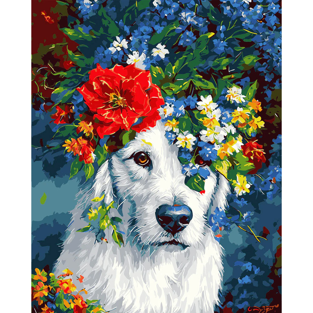 Floral - Crowned Canine - Painting by Numbers
