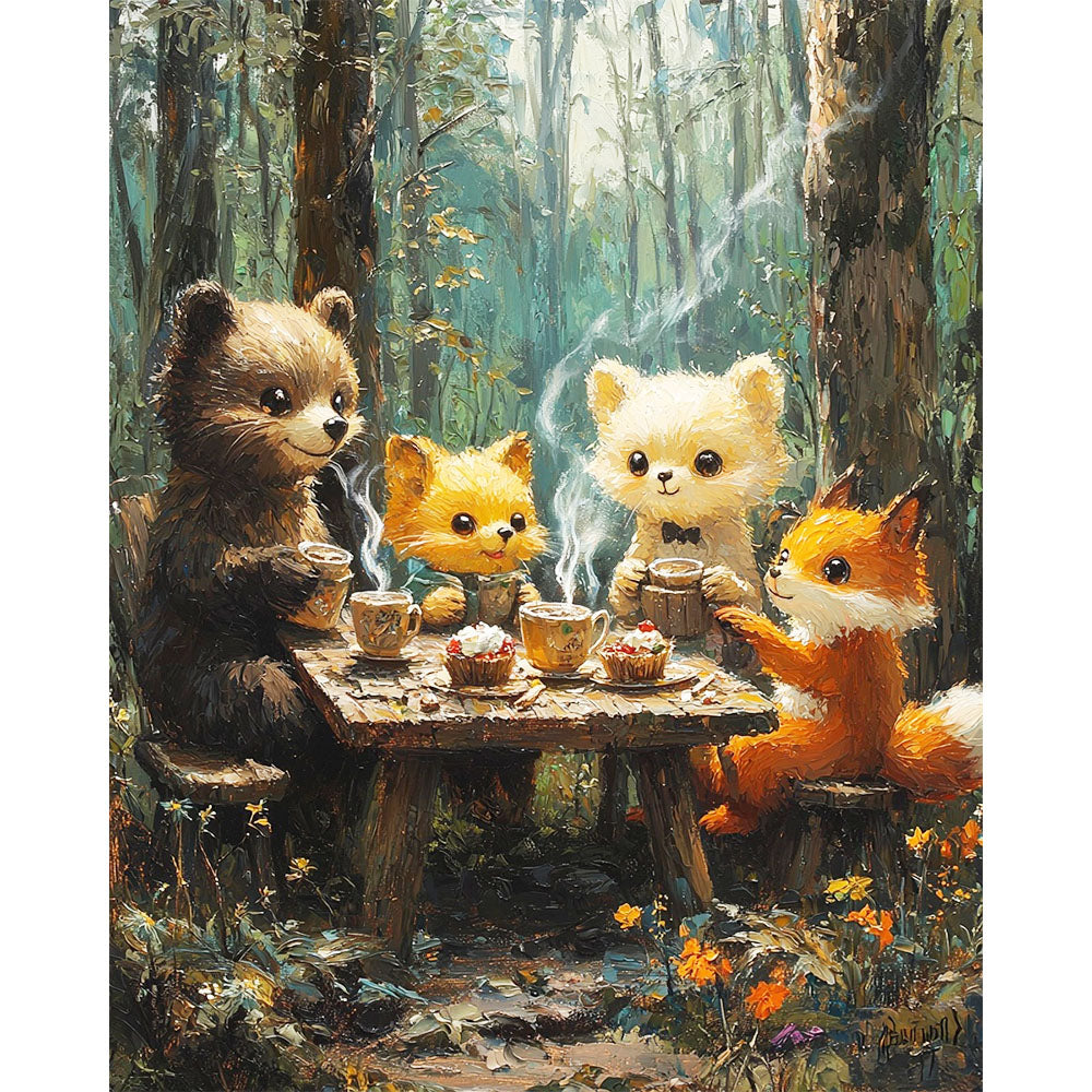 Foxy coffee break in the forest - paint by numbers