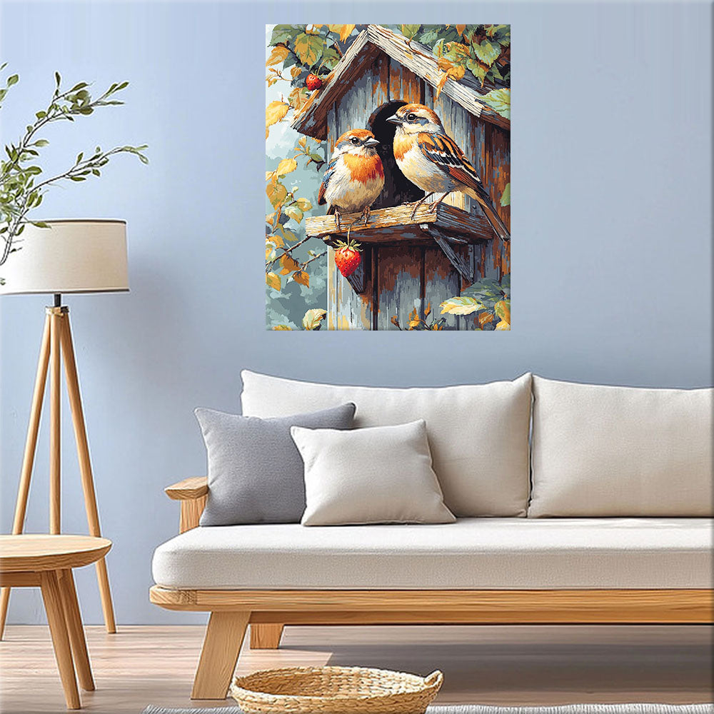 Wooden house bird - paint by numbers