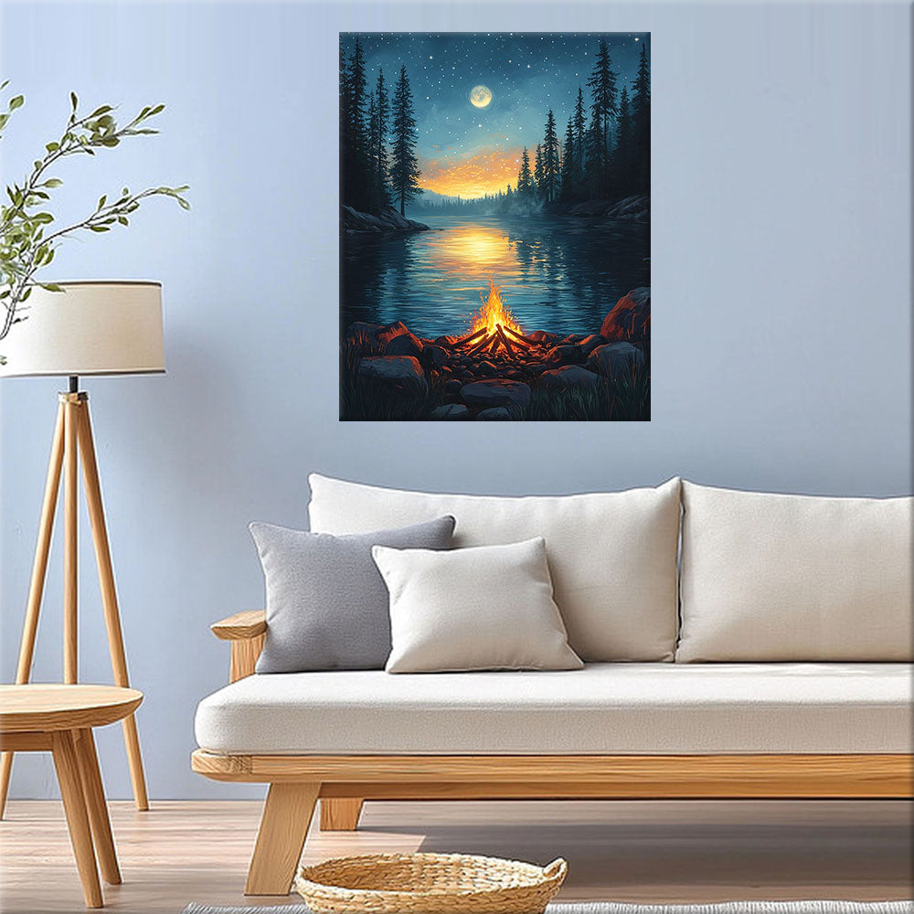 Campfire by the Lake - Paint by Numbers