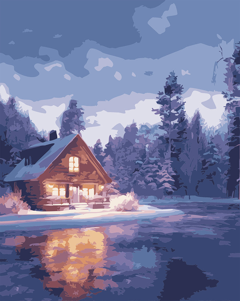 Paint by numbers: Cozy cabin in the starry night