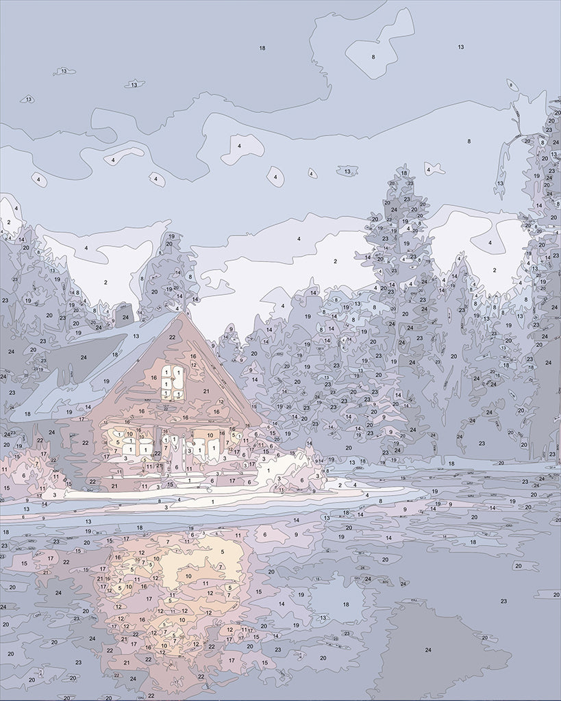 Paint by numbers: Cozy cabin in the starry night