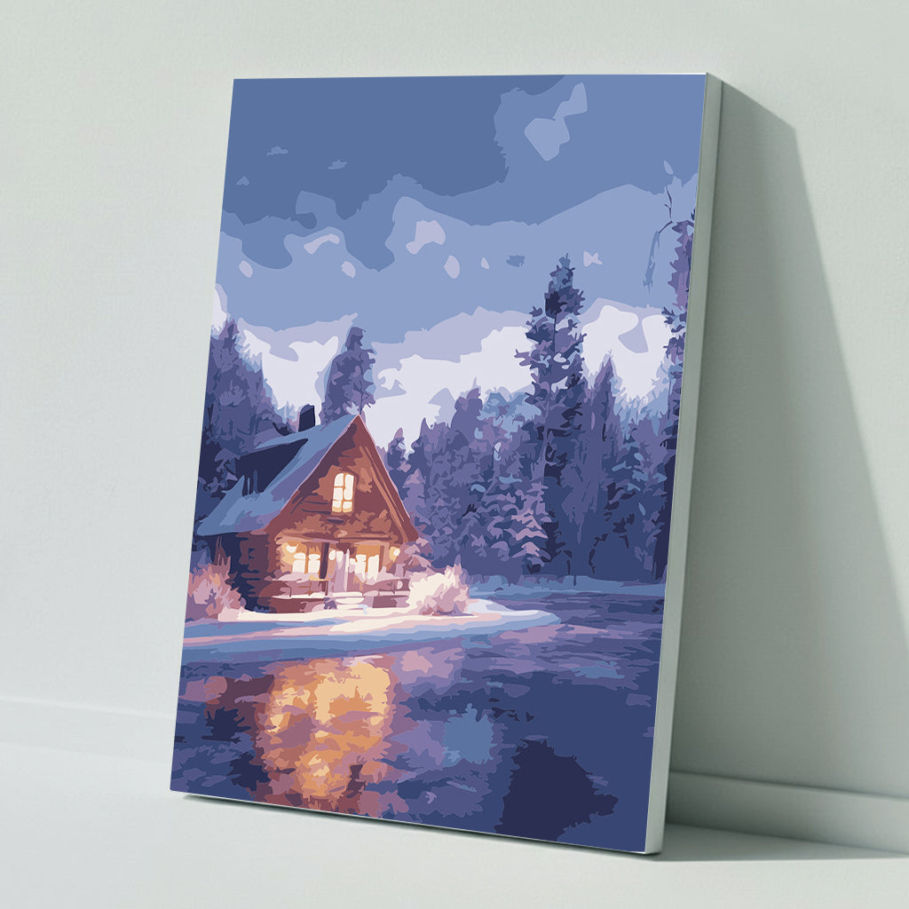 Paint by numbers: Cozy cabin in the starry night