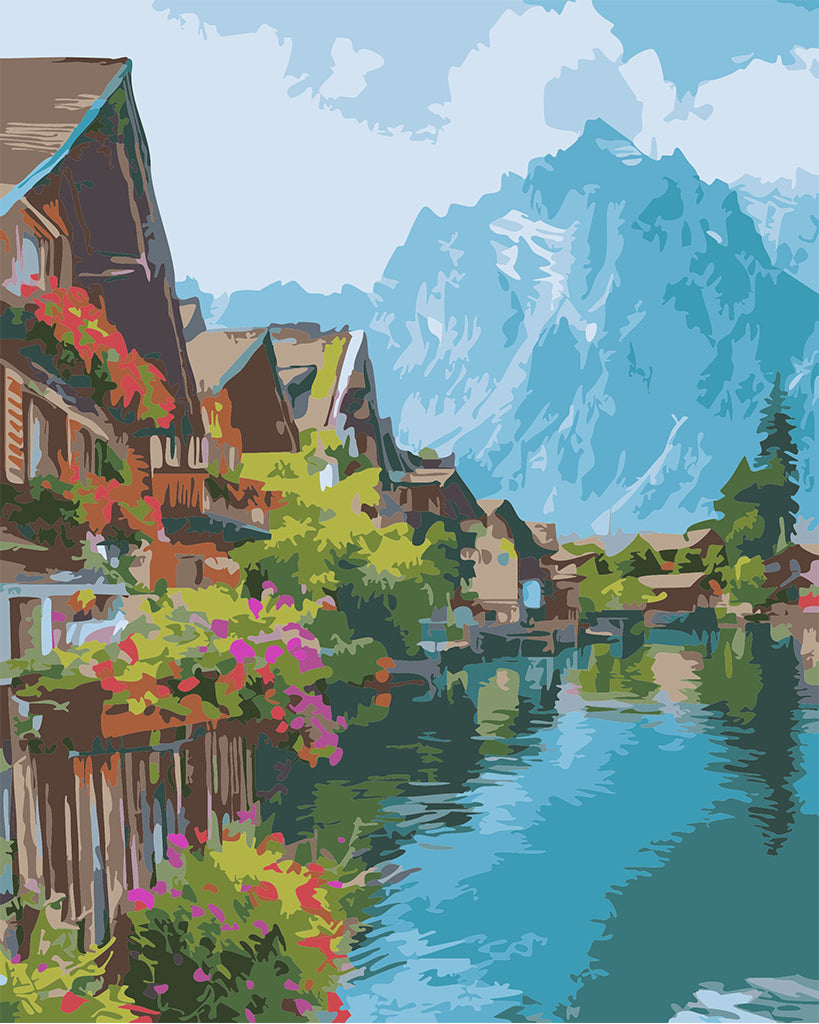 Paint by numbers: Sunny day at the mountain lake