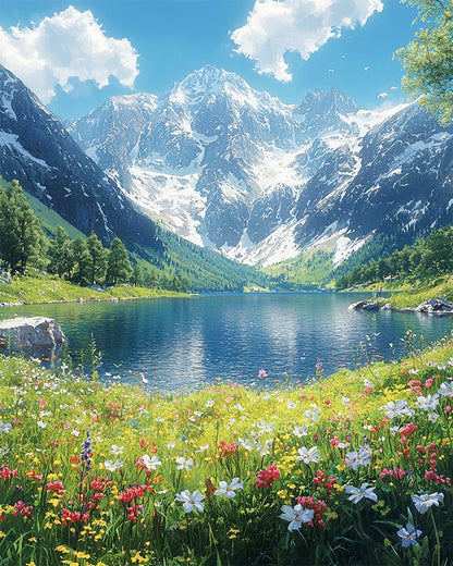 Dreamlike mountain world in the light - paint by numbers