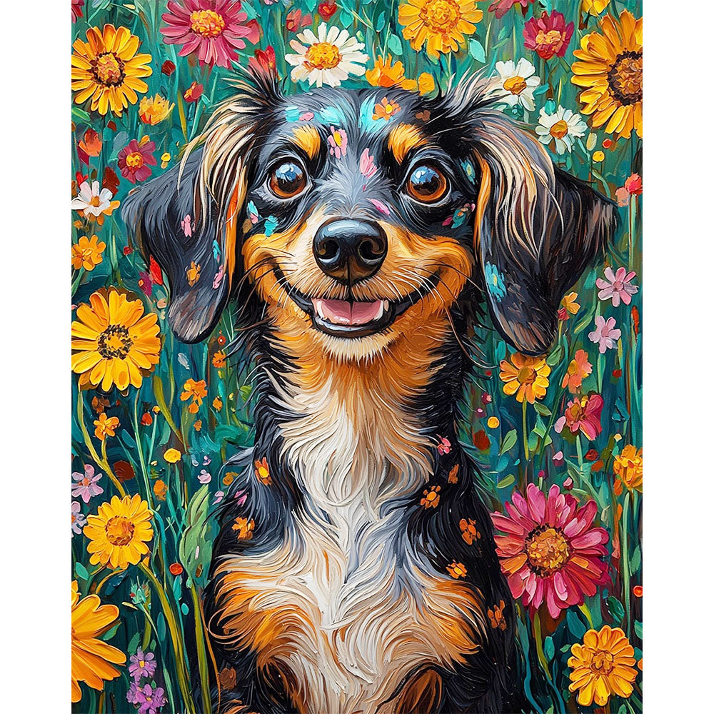 Blooming Spring with Dachshund - Paint by Numbers
