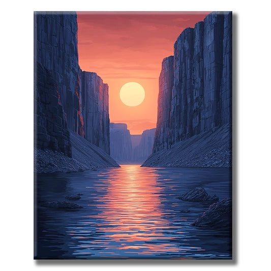 Fiery Red Sun Cliff - Paint by Numbers
