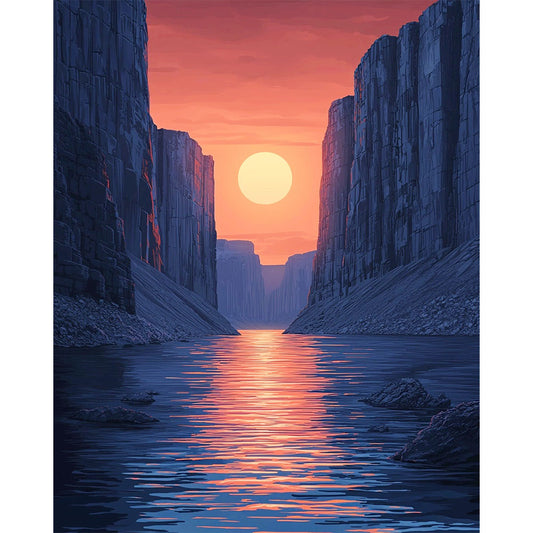 Fiery Red Sun Cliff - Paint by Numbers