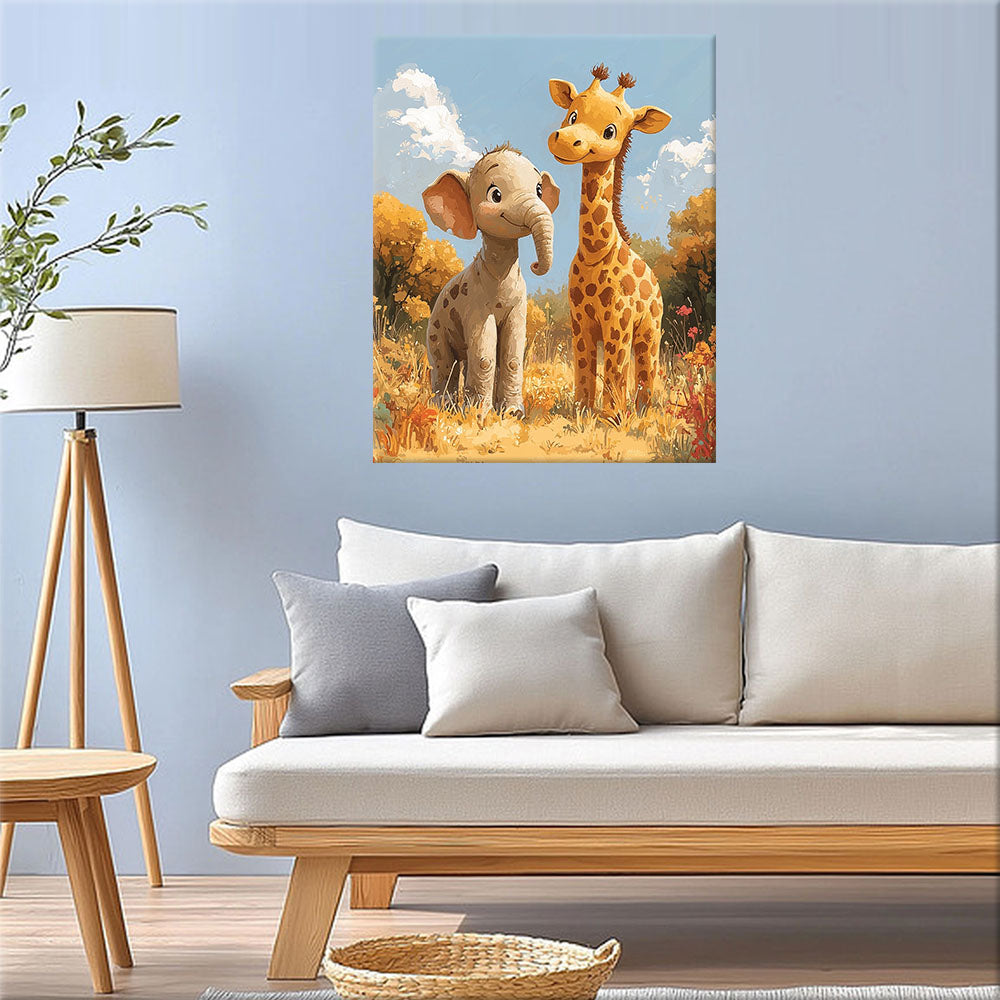 Autumn Friends Elephant and Giraffe - Paint by Numbers