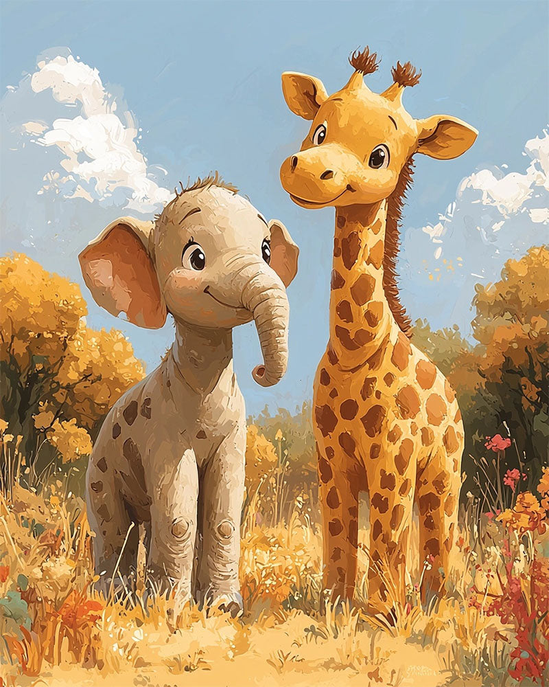 Autumn Friends Elephant and Giraffe - Paint by Numbers
