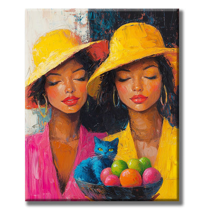 Hat wearers and blue cat - paint by numbers