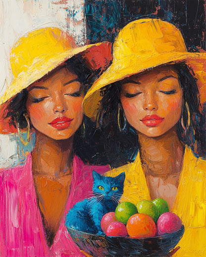 Hat wearers and blue cat - paint by numbers