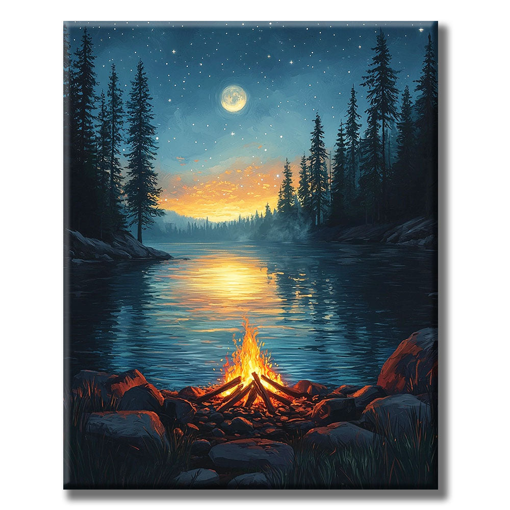 Campfire by the Lake - Paint by Numbers