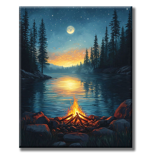 Campfire by the Lake - Paint by Numbers