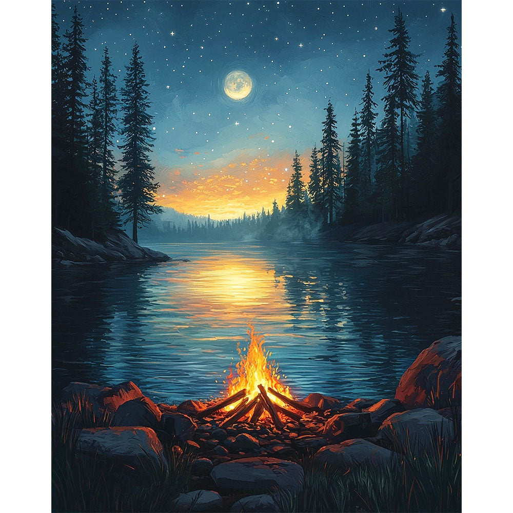 Campfire by the Lake - Paint by Numbers