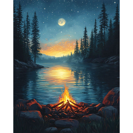 Campfire by the Lake - Paint by Numbers