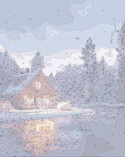 Paint by numbers: Cozy cabin in the starry night