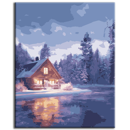 Paint by numbers: Cozy cabin in the starry night
