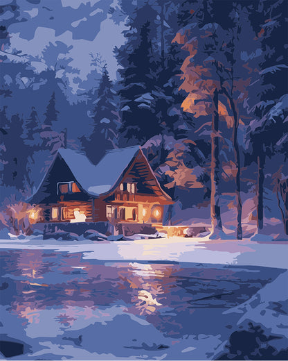 Paint by Numbers: Magical Winter Night on the Ice River
