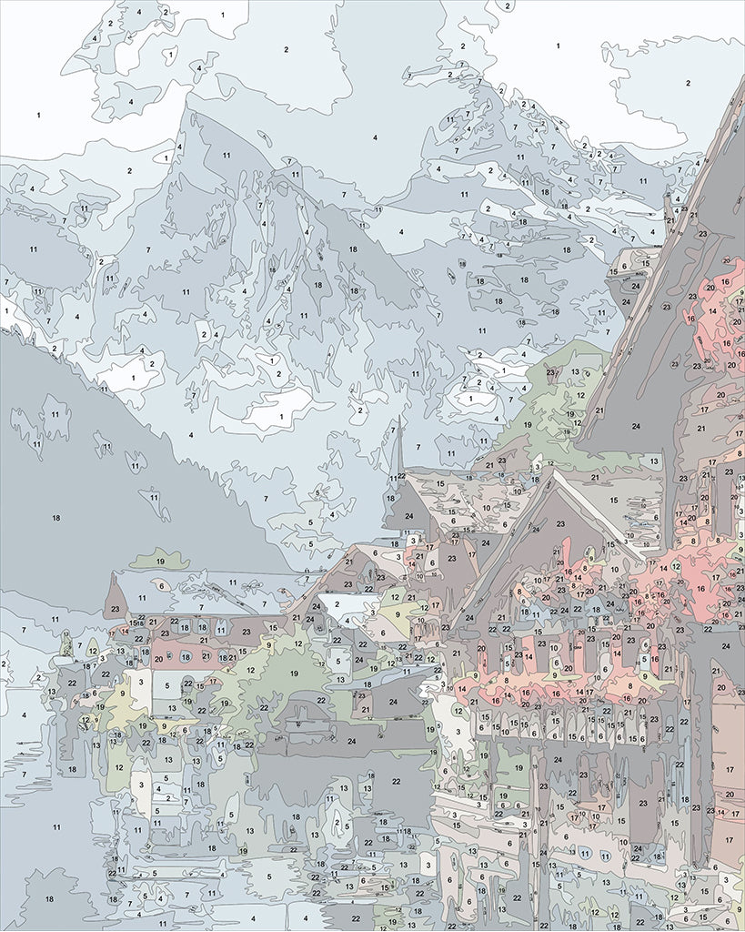Paint by numbers: Mystical mountain world by the lake
