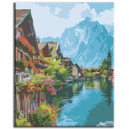 Paint by numbers: Sunny day at the mountain lake