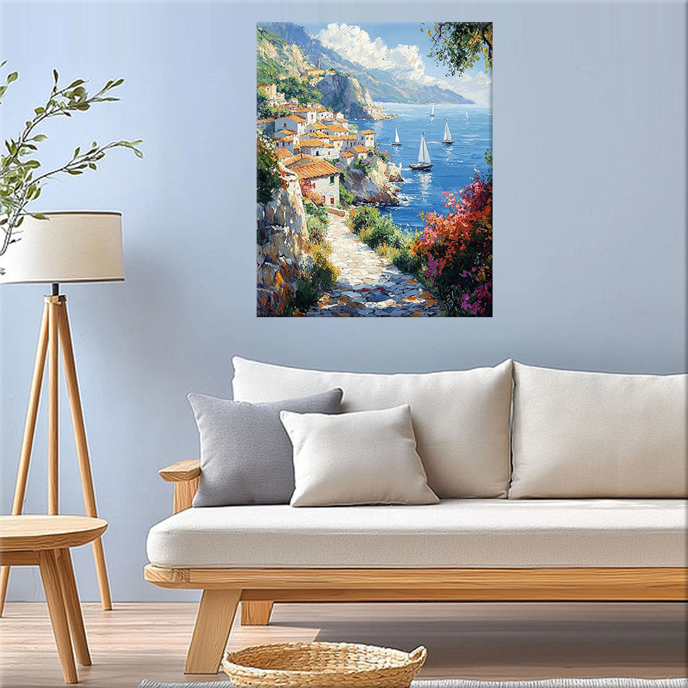 Picturesque village by the azure sea - Paint by numbers