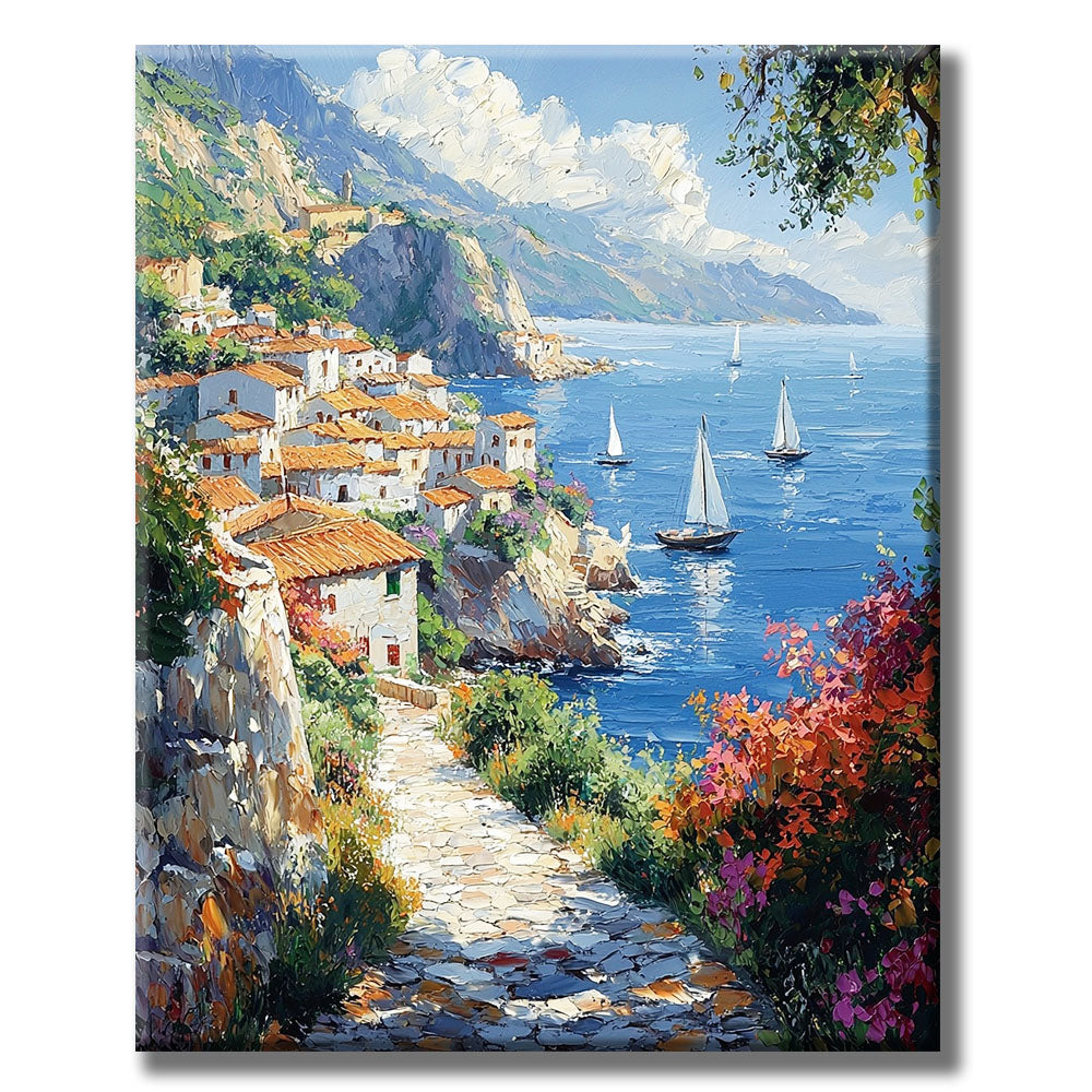 Picturesque village by the azure sea - Paint by numbers