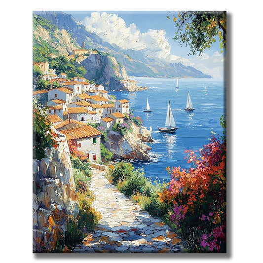 Picturesque village by the azure sea - Paint by numbers