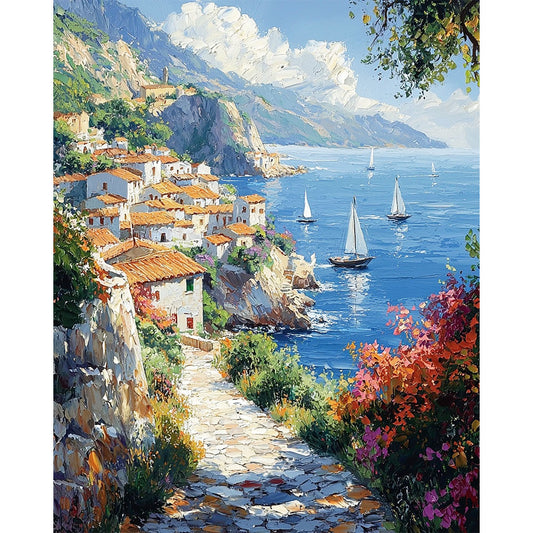 Picturesque village by the azure sea - Paint by numbers