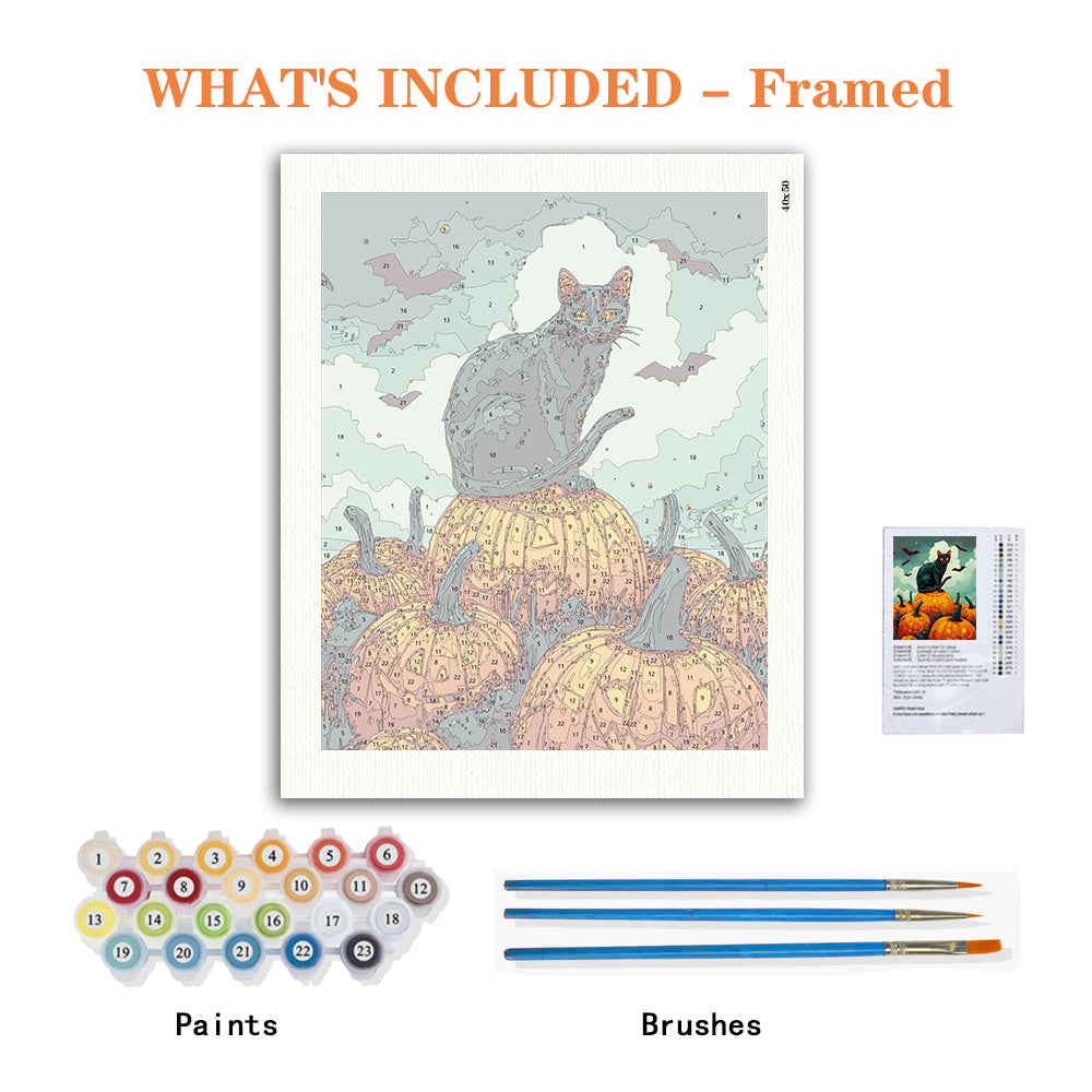 Midnight Cat & Glowing Pumpkins – Paint by Numbers Kit
