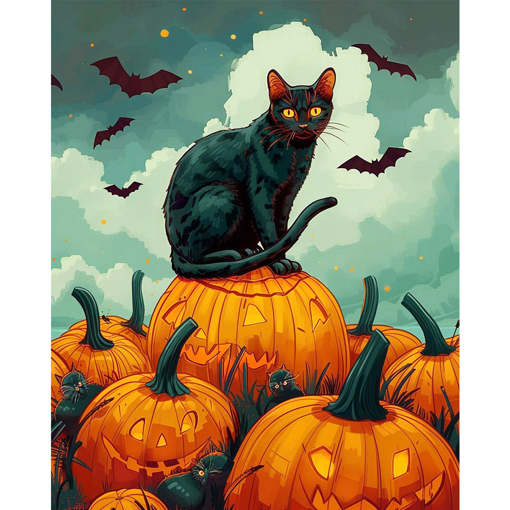 Midnight Cat & Glowing Pumpkins – Paint by Numbers Kit