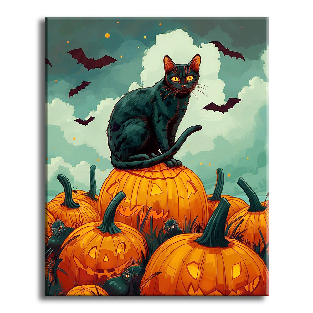 Midnight Cat & Glowing Pumpkins – Paint by Numbers Kit