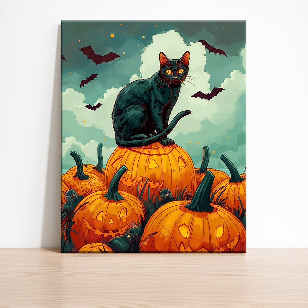 Midnight Cat & Glowing Pumpkins – Paint by Numbers Kit