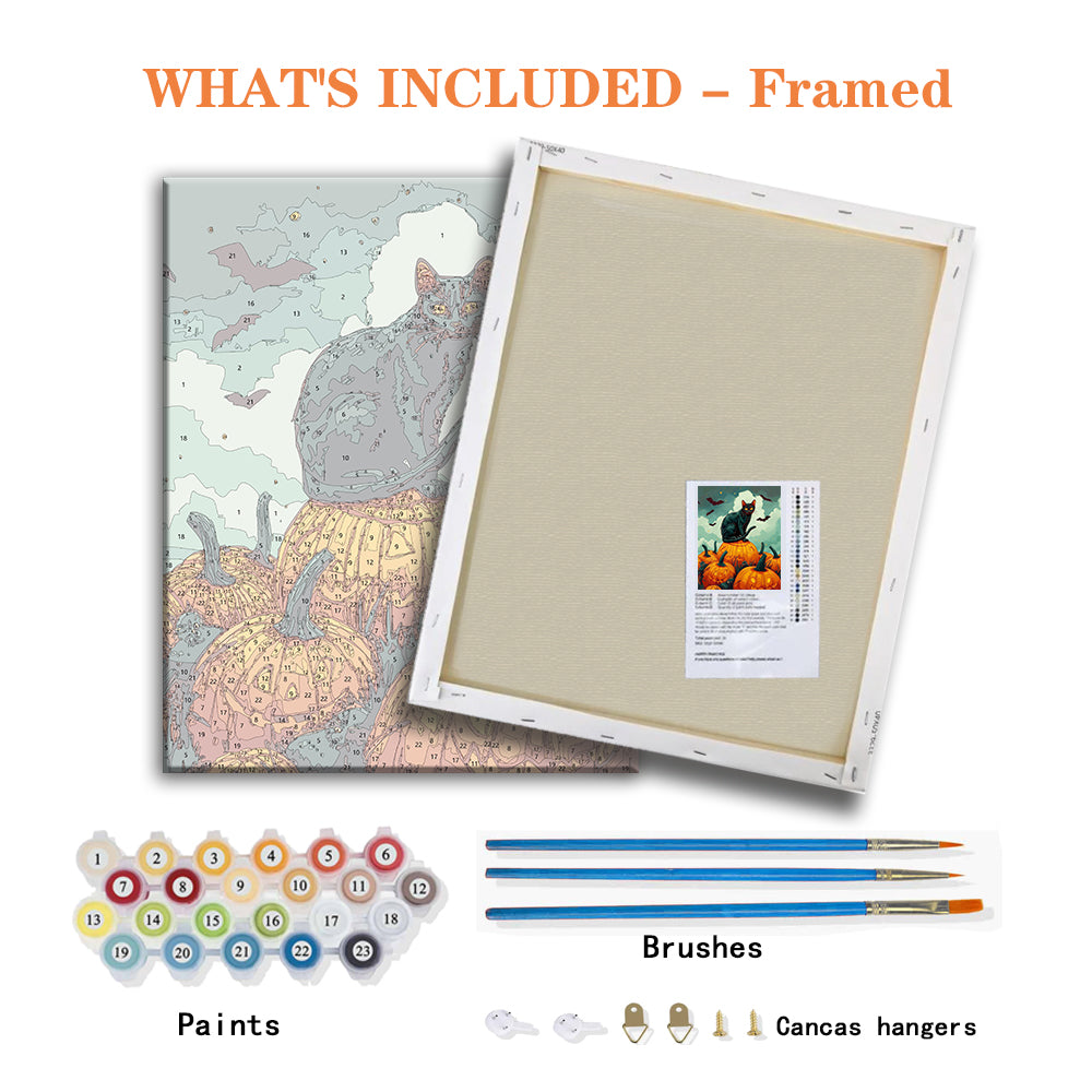 Midnight Cat & Glowing Pumpkins – Paint by Numbers Kit