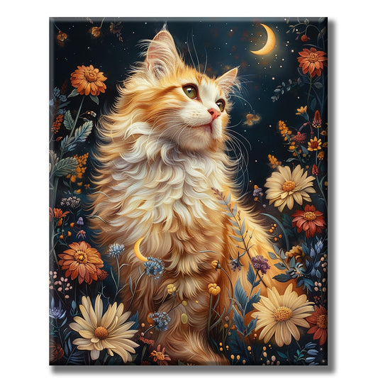 Moonlit Cat among Flowers- Painting by Numbers