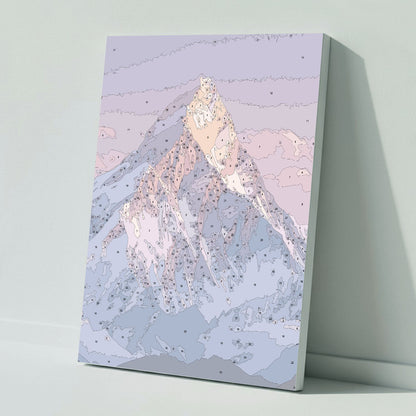 Mystical mountain world in blue and pink - Paint by numbers