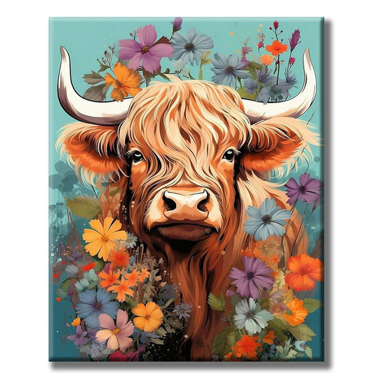 The Floral - Adorned Highland Cow- Painting by Numbers