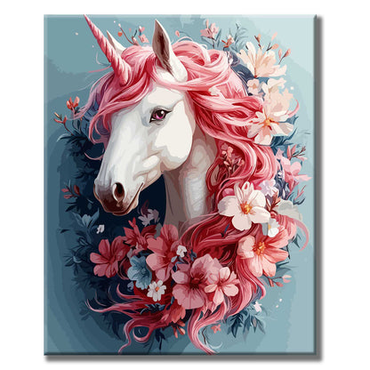 Dreamy unicorn with flowers - paint by numbers