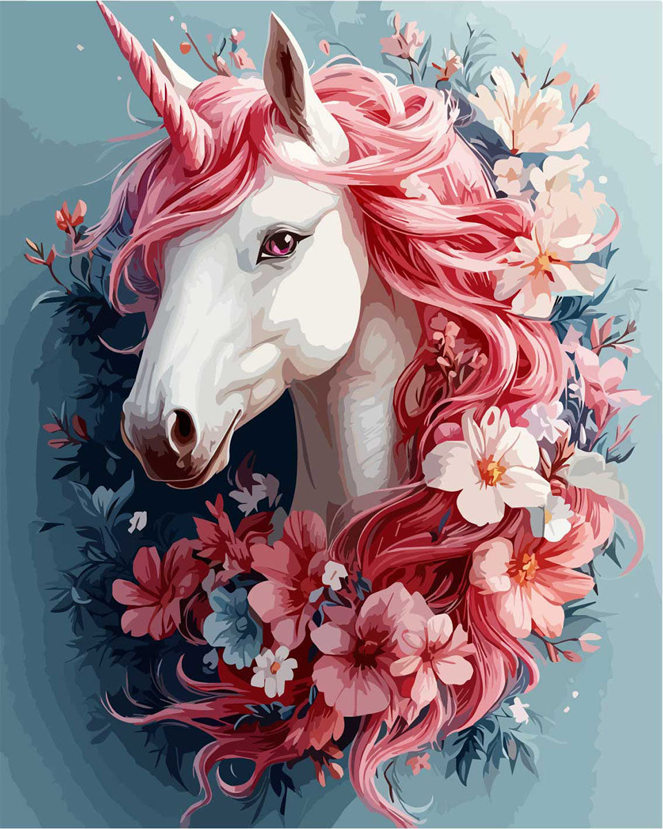 Dreamy unicorn with flowers - paint by numbers