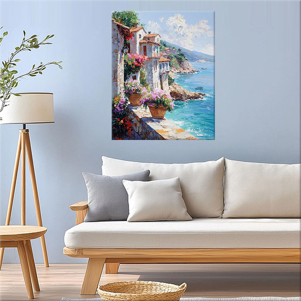 Waterfront promenade in sunlight - paint by numbers