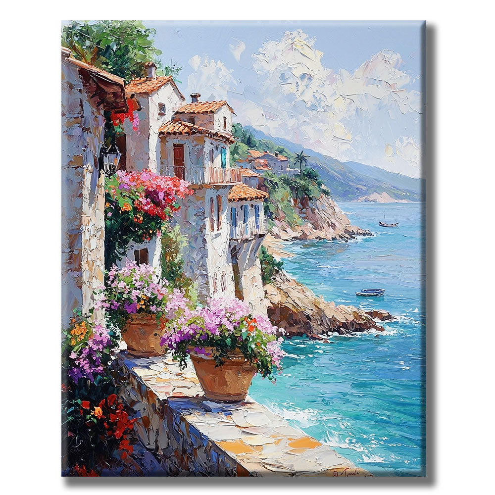 Waterfront promenade in sunlight - paint by numbers