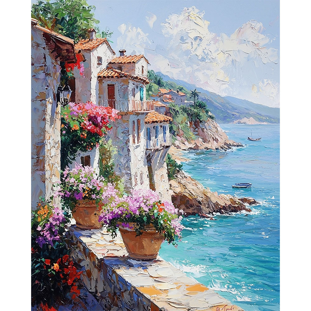 Waterfront promenade in sunlight - paint by numbers