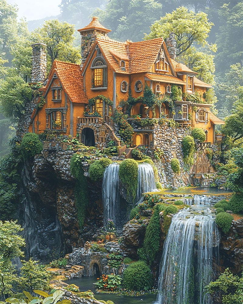 Dreamlike mountain world in the light - paint by numbers